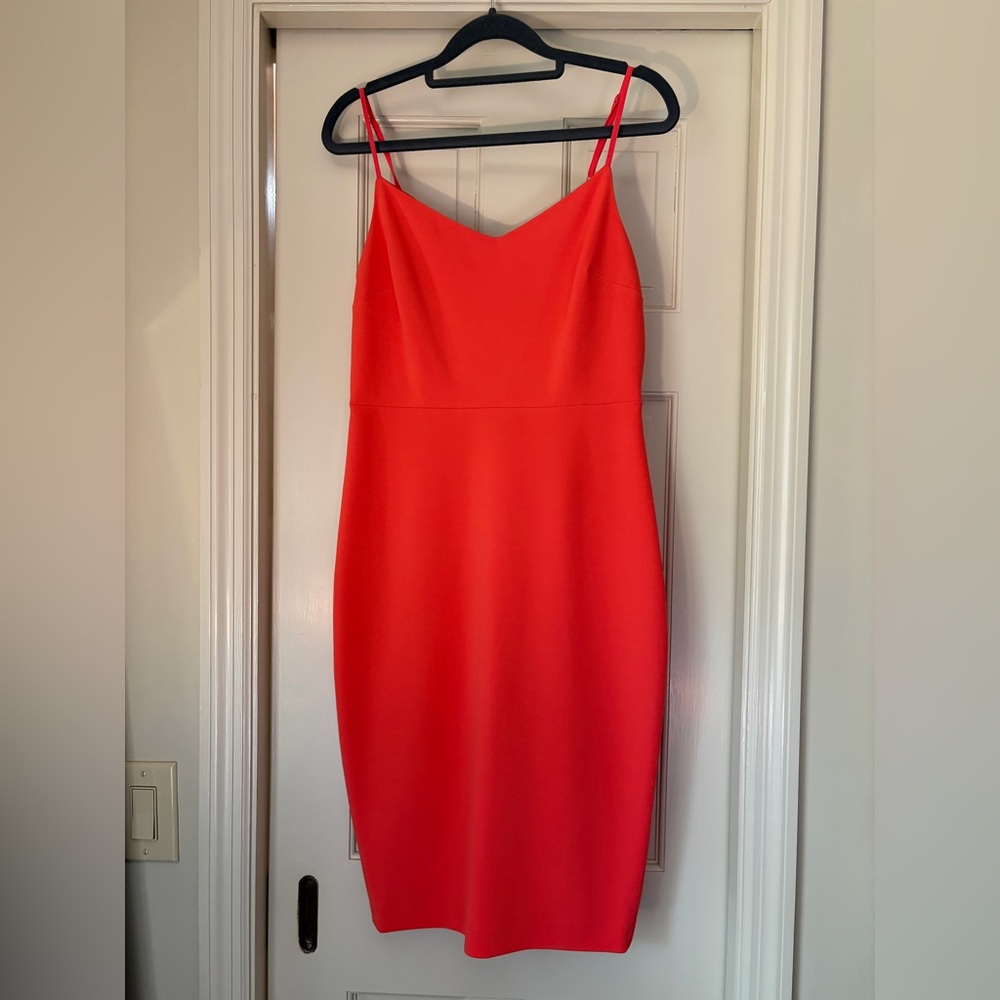 1. State Vibrant Coral Spaghetti Strap Midi Dress
